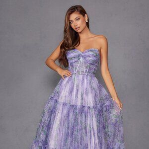 New Formal Strapless Floral A-Line Tulle Gown w/ Sweetheart Neckline JT2507A